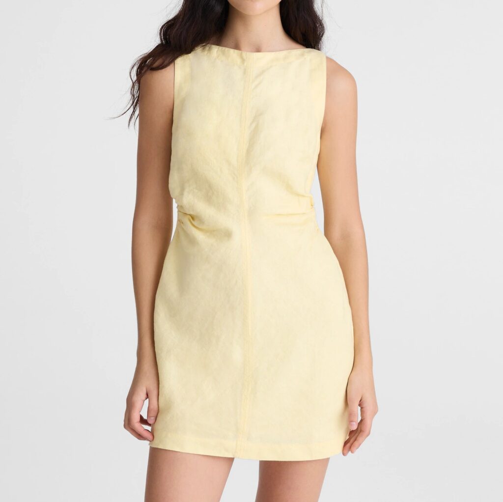 Boatneck Shirred Mini Dress