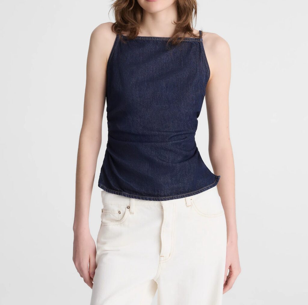 Airy Denim Ruched Squareneck Tank