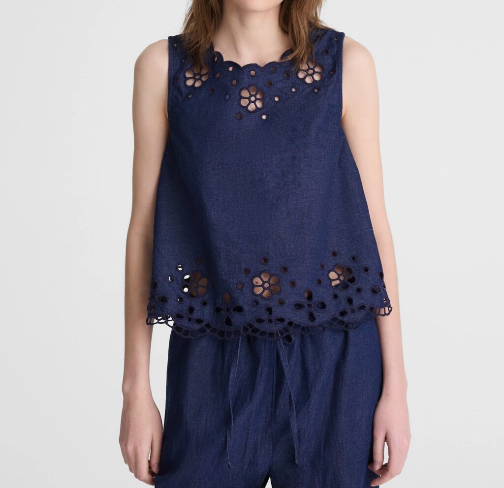 Denim Embroidered Shell Top
