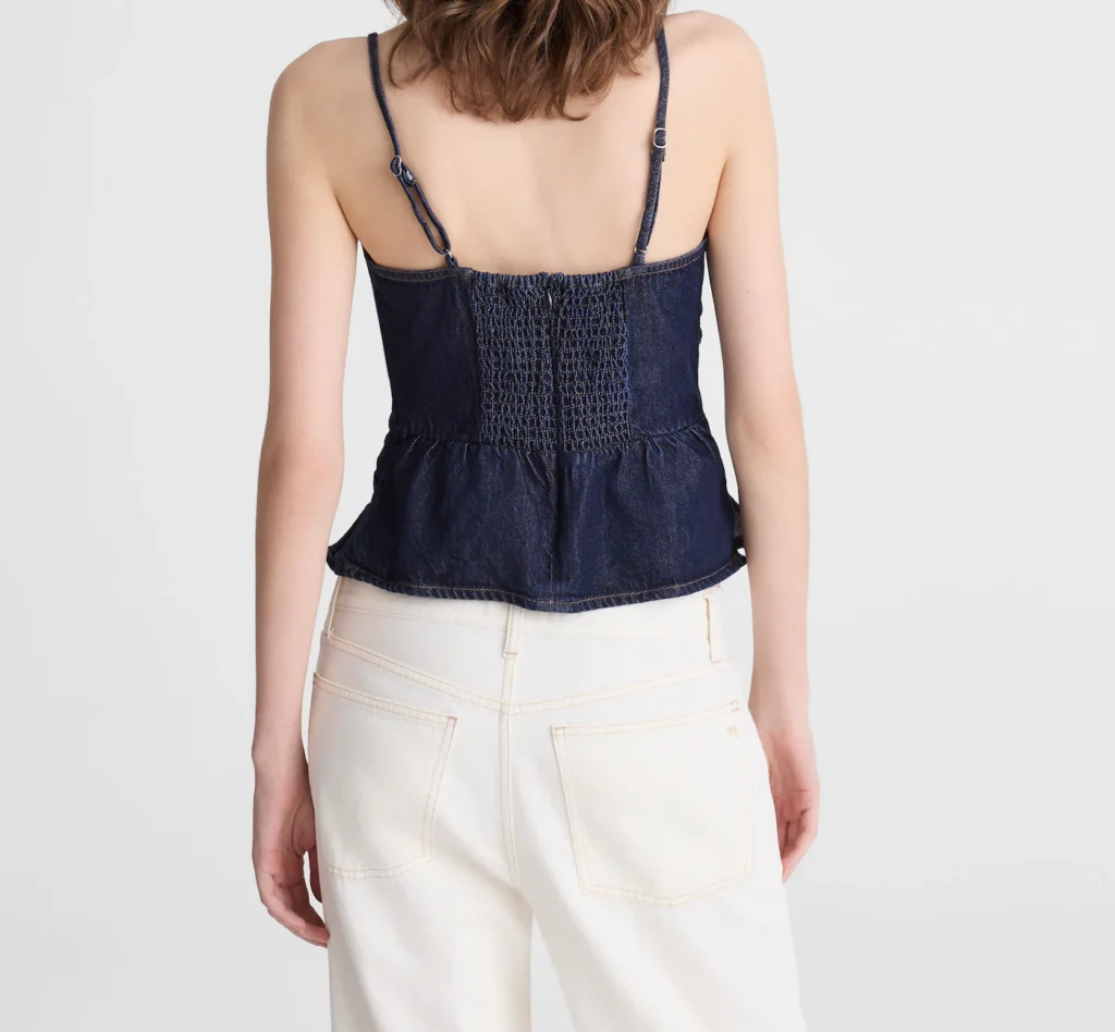 Airy Denim Ruched Squareneck Tank - hover
