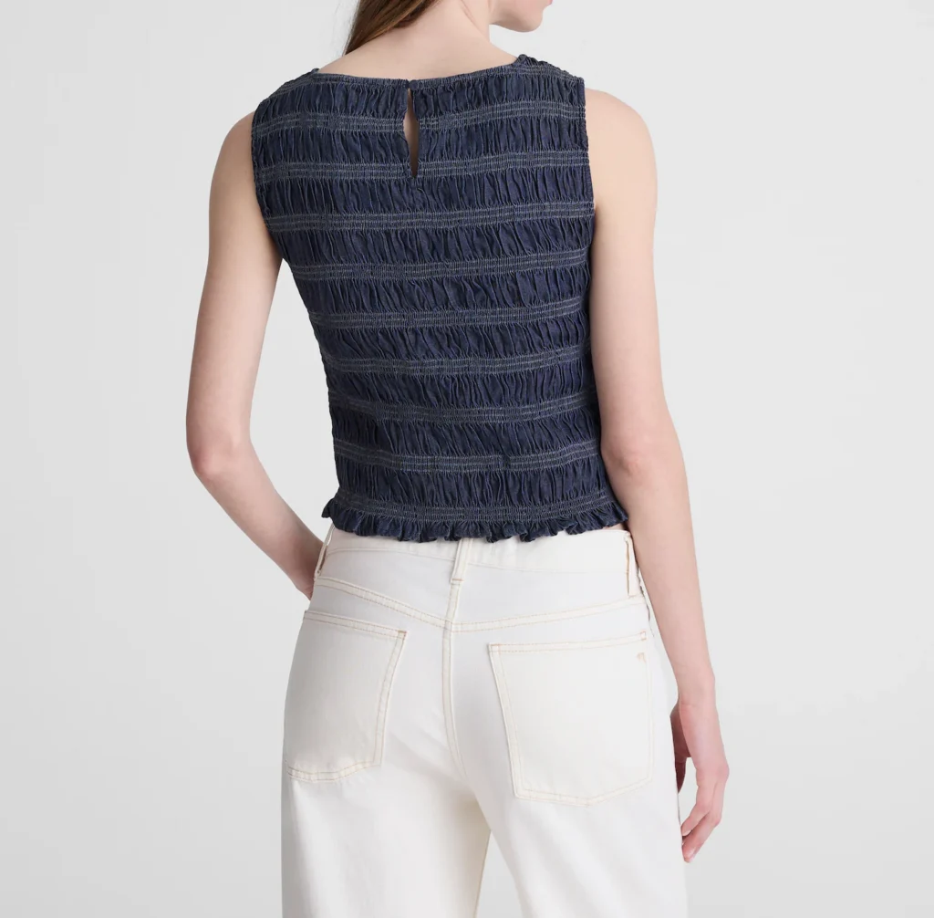Denim Smocked Boatneck Tank - hover