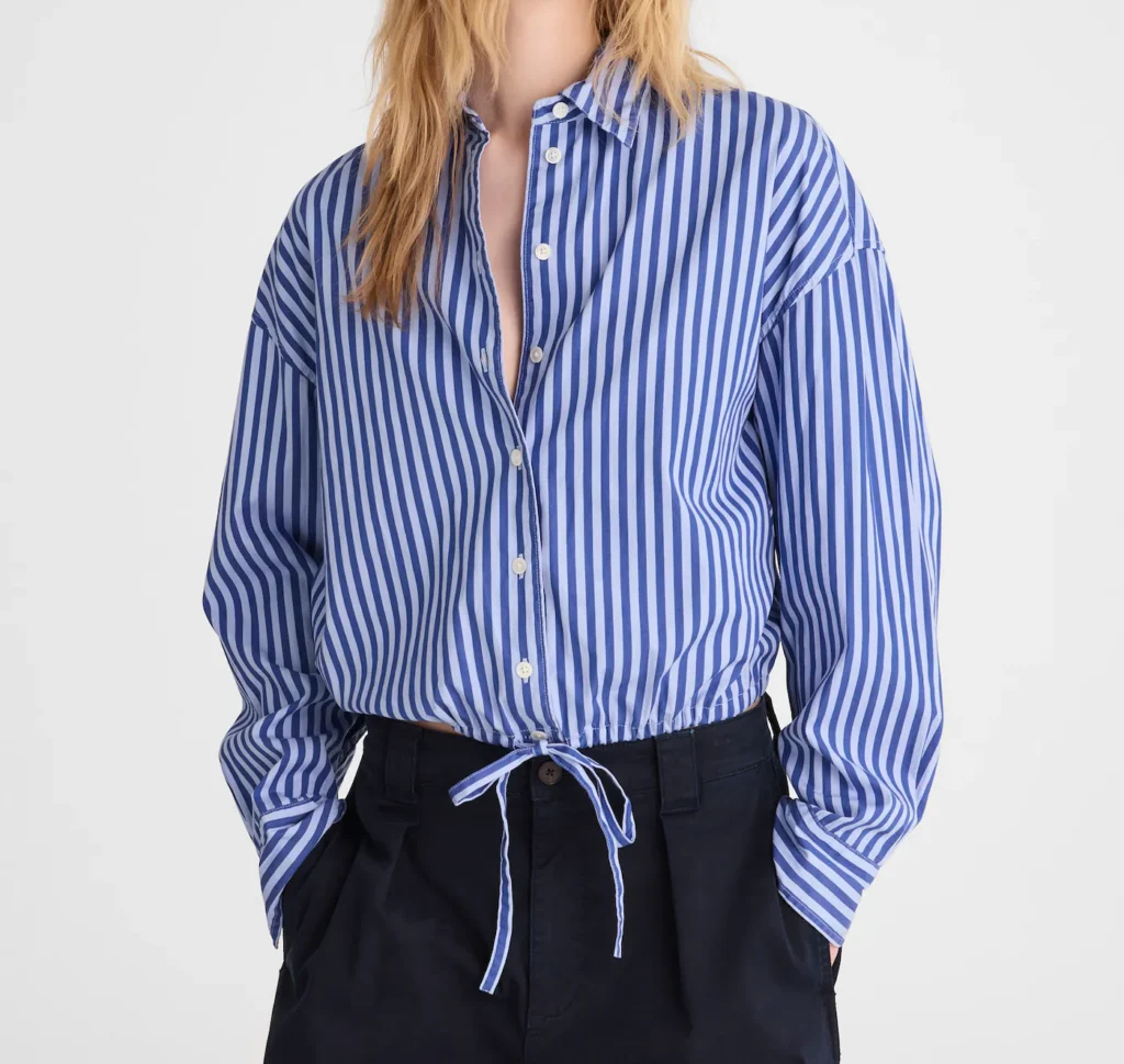 Drawstring Button-Up Shirt in Poplin