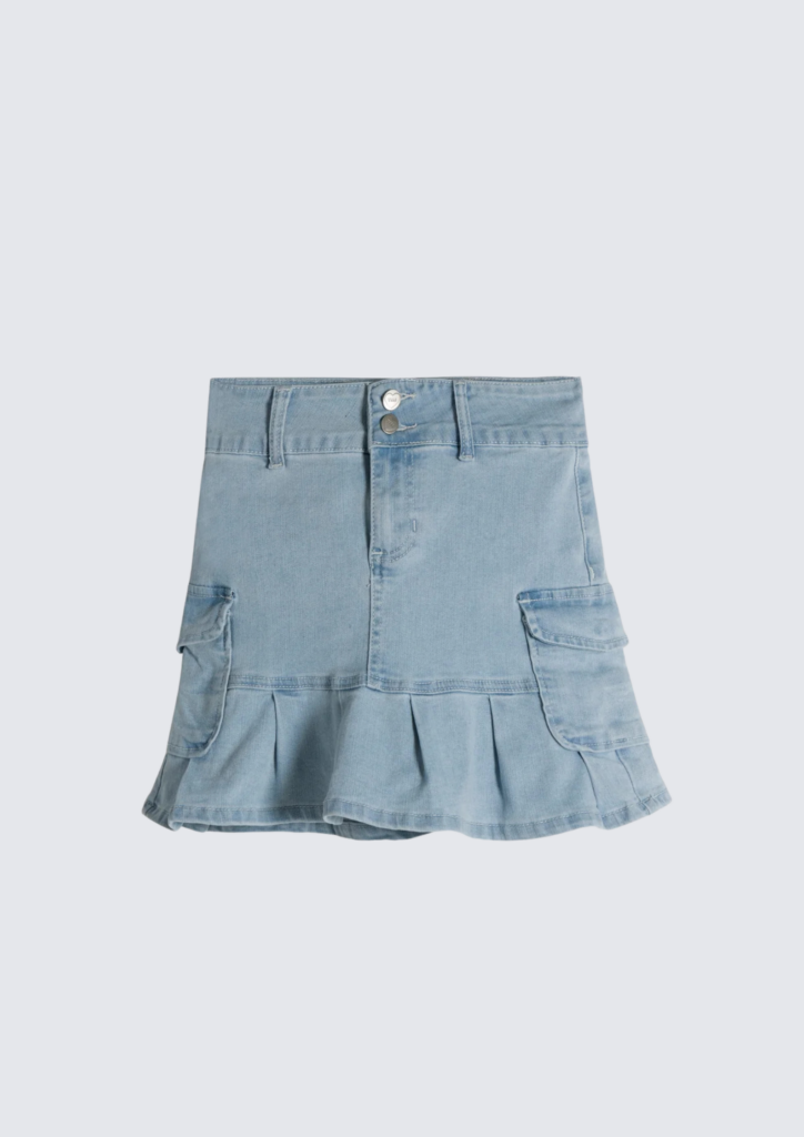 Girls Pleated Denim Mini Skirt