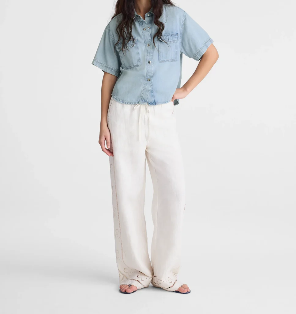 Airy Denim Utility-Pocket Shirt