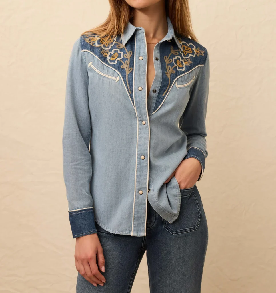 Embroidered Denim Western Shirt