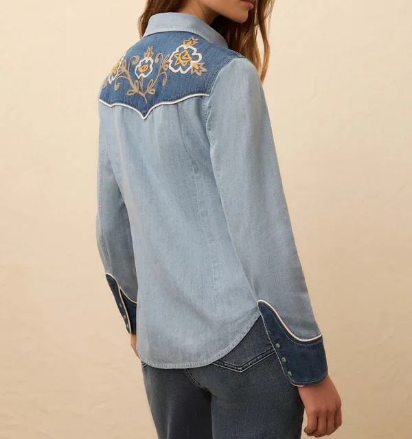 Embroidered Denim Western Shirt - hover