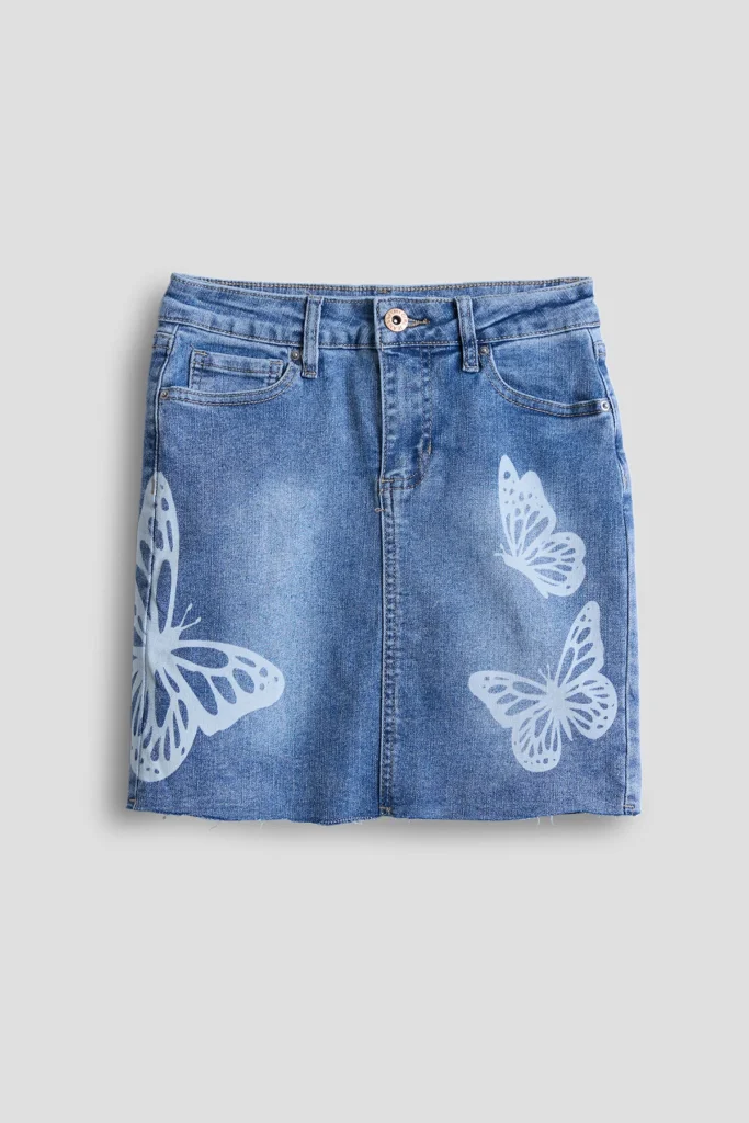 Brittney Butterfly Print Denim Mini Skirt